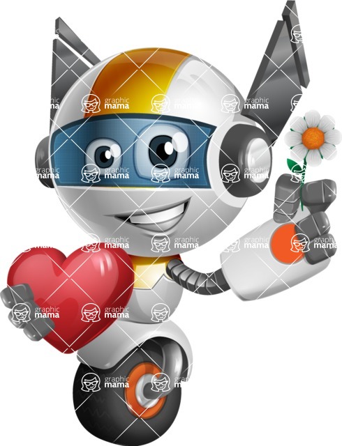 Cute robot cartoon character - 112 stock vector images - Romantic cute robot cartoon character holding heart - stock vector graphic image